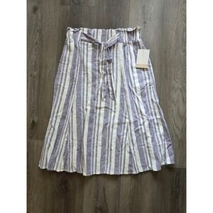NWT Calligraphie Women's Large Blue White Striped Linen Blend Lightweight Skirts
